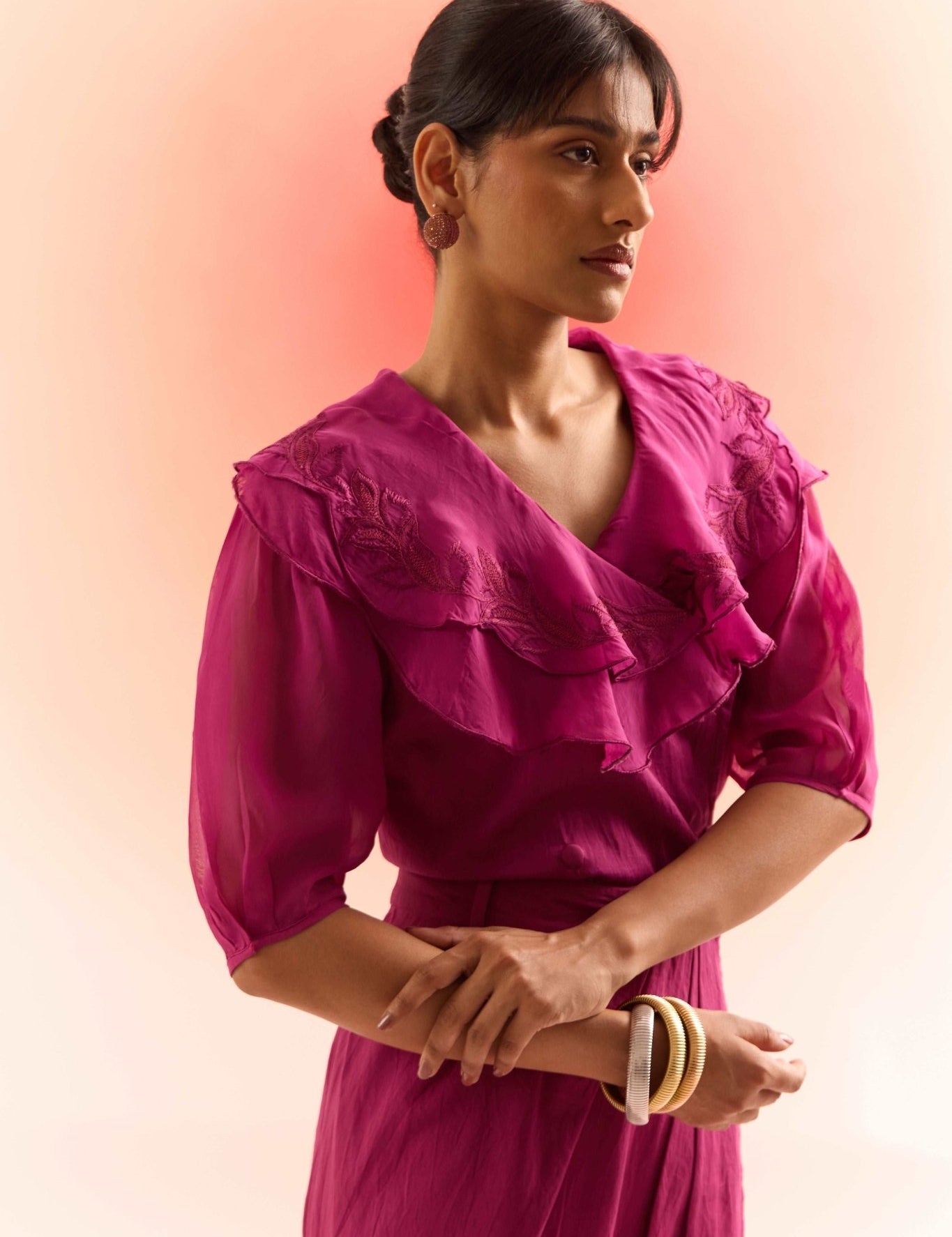 Wine Double Layered Embroidered Top with Draped Skirt Set - Western Era Cordset for women
