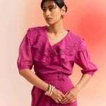 Wine Double Layered Scalloped Embroidered Top - Western Era Tops for women