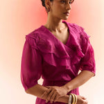 Wine Double Layered Scalloped Embroidered Top - Western Era Tops for women