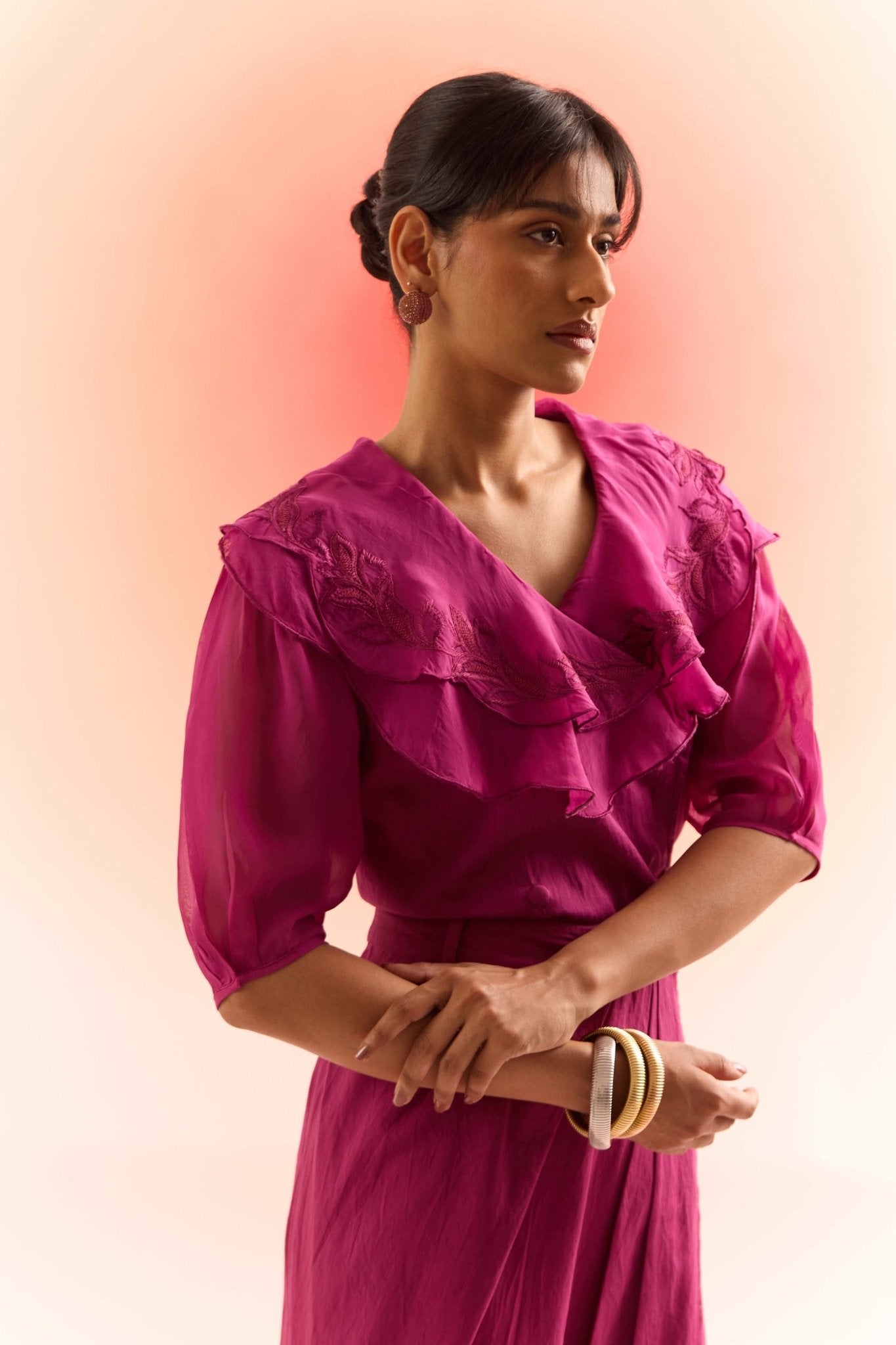 Wine Double Layered Scalloped Embroidered Top - Western Era Tops for women