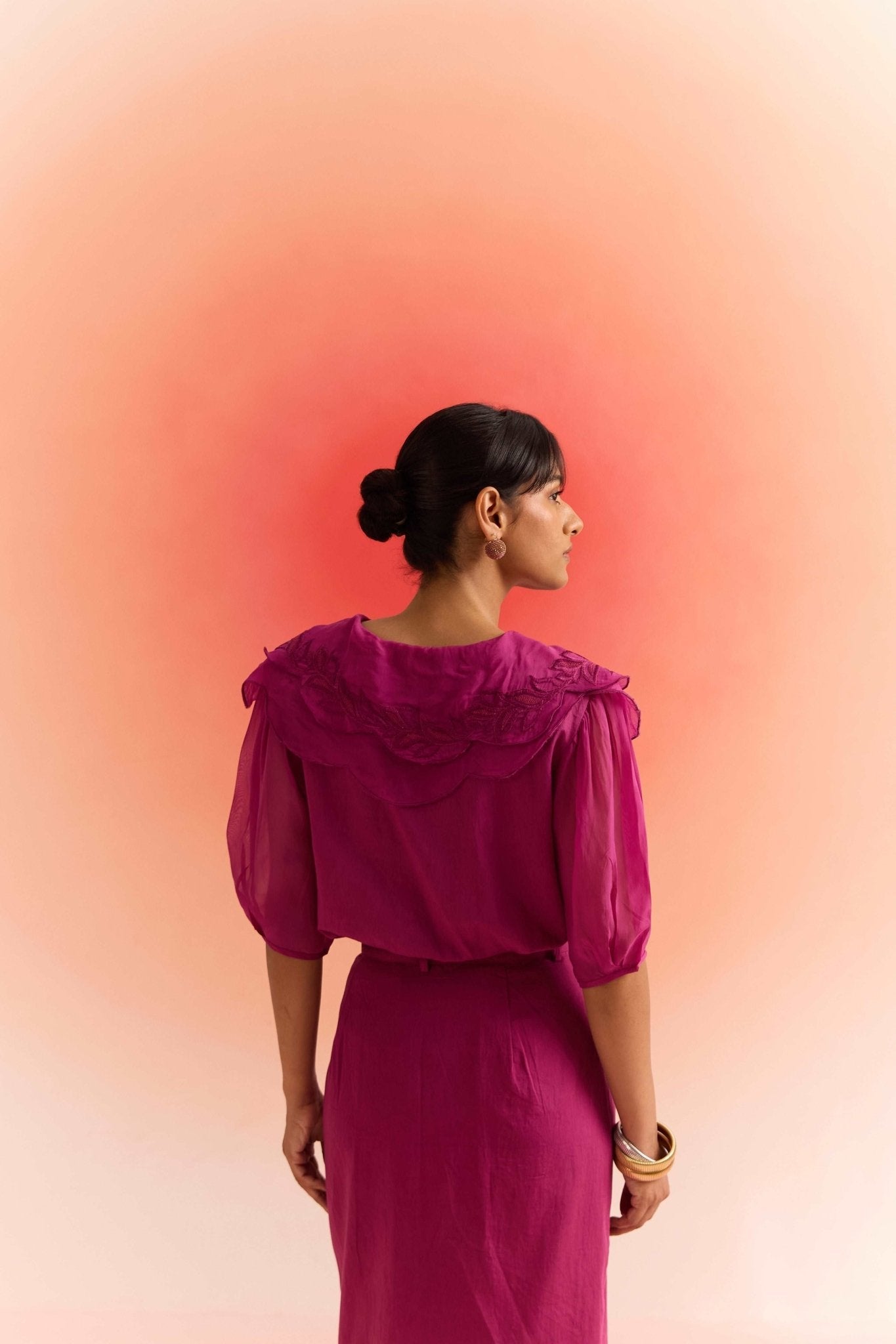 Wine Double Layered Scalloped Embroidered Top - Western Era Tops for women