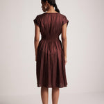 Wine Red Event Wear V - Neck Dress With Front Pin Tucks - Western Era Dresses for women