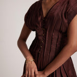 Wine Red Event Wear V - Neck Dress With Front Pin Tucks - Western Era Dresses for women