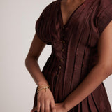 Wine Red Event Wear V - Neck Dress With Front Pin Tucks - Western Era Dresses for women