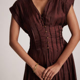 Wine Red Event Wear V - Neck Dress With Front Pin Tucks - Western Era Dresses for women