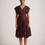 Wine Red Event Wear V - Neck Dress With Front Pin Tucks - Western Era Dresses for women