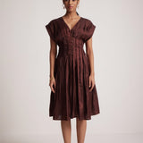 Wine Red Event Wear V - Neck Dress With Front Pin Tucks - Western Era Dresses for women
