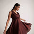 Wine Red Party Wear Dress With Front Pleats - Western Era Dresses for women