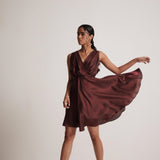 Wine Red Party Wear Dress With Front Pleats - Western Era Dresses for women