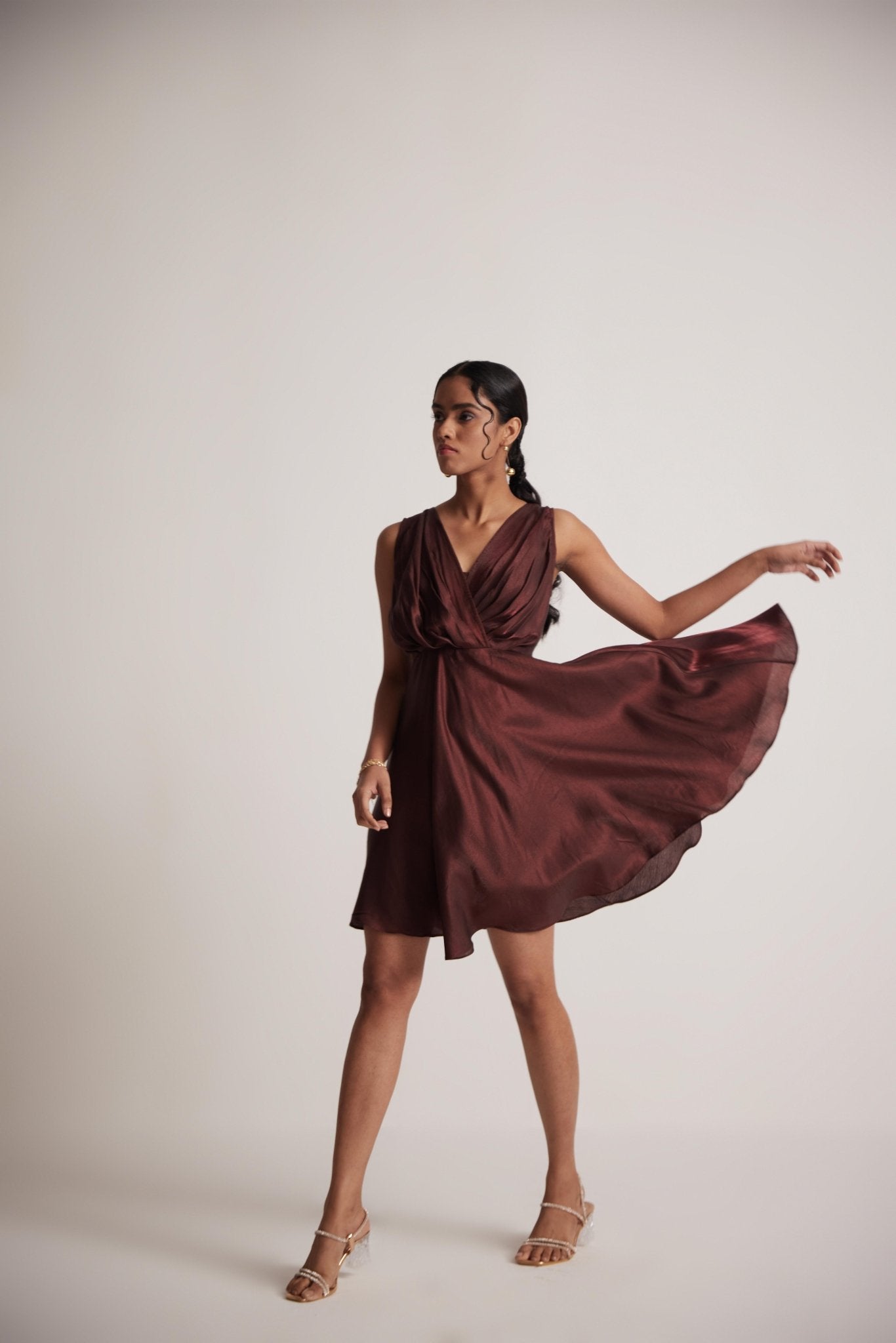 Wine Red Party Wear Dress With Front Pleats - Western Era Dresses for women
