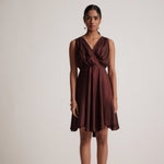 Wine Red Party Wear Dress With Front Pleats - Western Era Dresses for women