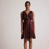 Wine Red Party Wear Dress With Front Pleats - Western Era Dresses for women