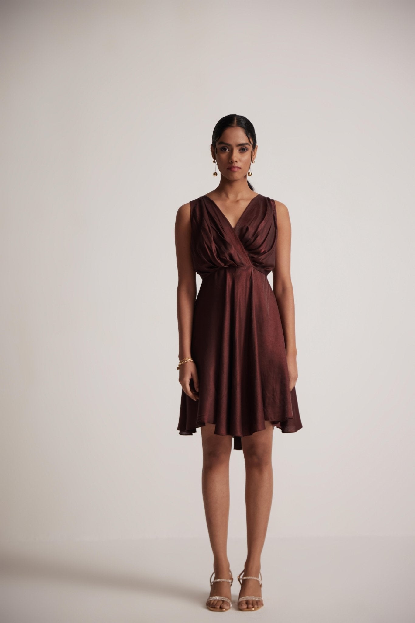 Wine Red Party Wear Dress With Front Pleats - Western Era Dresses for women