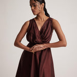 Wine Red Party Wear Dress With Front Pleats - Western Era Dresses for women