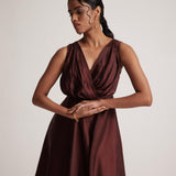 Wine Red Party Wear Dress With Front Pleats - Western Era Dresses for women
