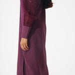 Wine Shirt Dress with Shimmering Embroidered Sleeves - Western Era Dresses for women