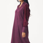 Wine Shirt Dress with Shimmering Embroidered Sleeves - Western Era Dresses for women