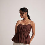 Wine Sleeveless Peplum Top With Gather On Waist - Western Era Tops for women