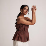 Wine Sleeveless Peplum Top With Gather On Waist - Western Era Tops for women