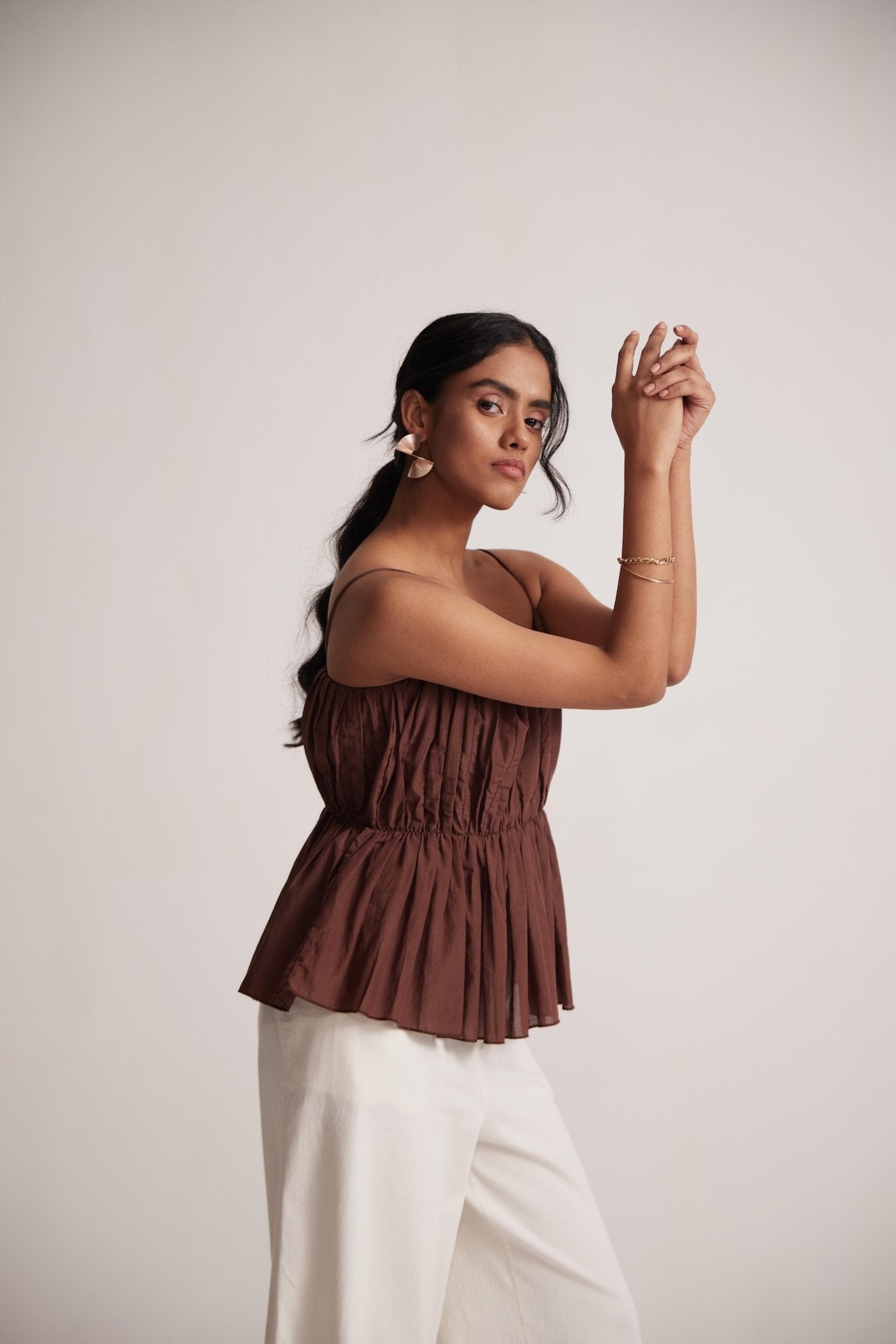 Wine Sleeveless Peplum Top With Gather On Waist - Western Era Tops for women