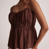 Wine Sleeveless Peplum Top With Gather On Waist - Western Era Tops for women