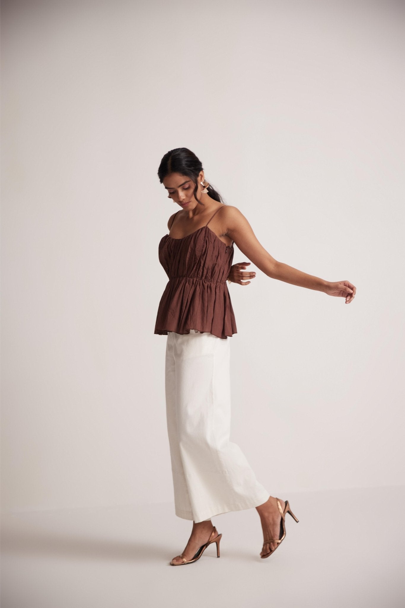 Wine Sleeveless Peplum Top With Gather On Waist - Western Era Tops for women