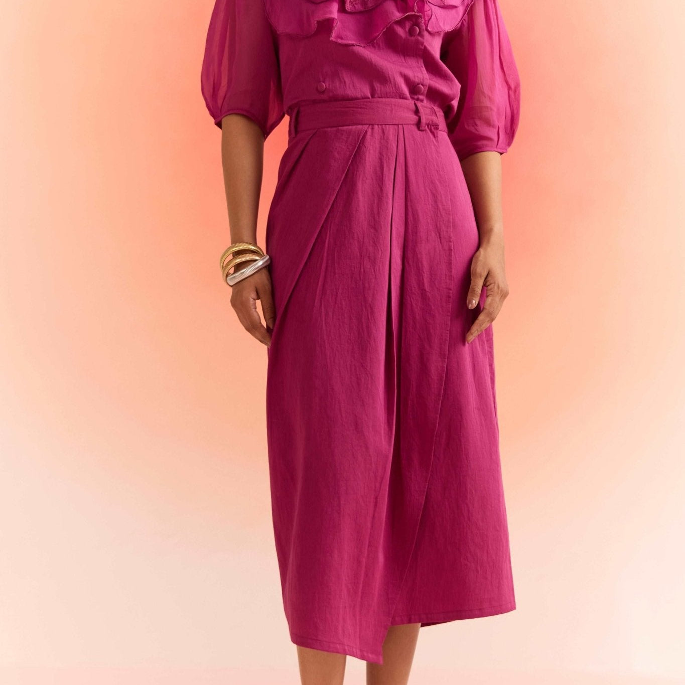 Wine Wrap Draped Long Skirt - Western Era Bottoms for women