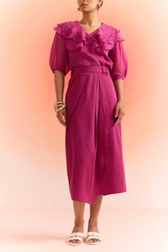 Wine Wrap Draped Long Skirt