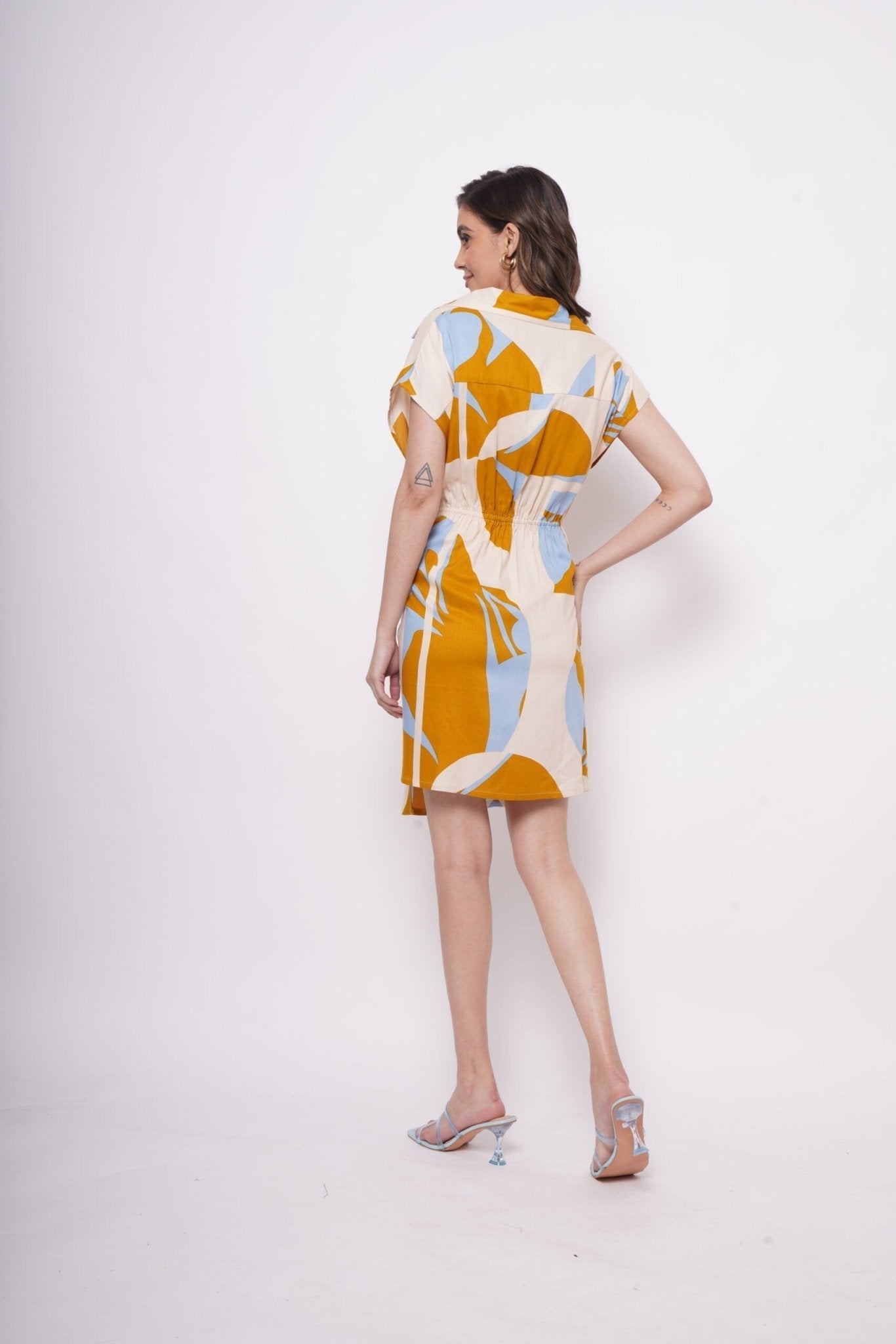 Wrap Around Yellow Bold Print Short Dress - Western Era Dresses for women