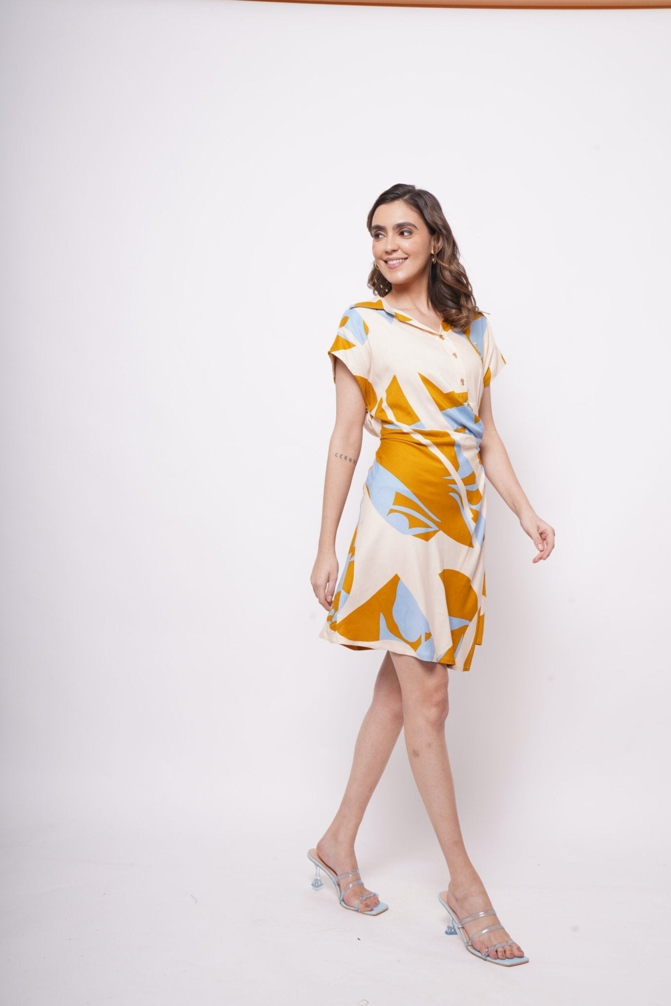 Wrap Around Yellow Bold Print Short Dress - Western Era Dresses for women