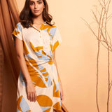 Wrap Around Yellow Bold Print Short Dress - Western Era Dresses for women
