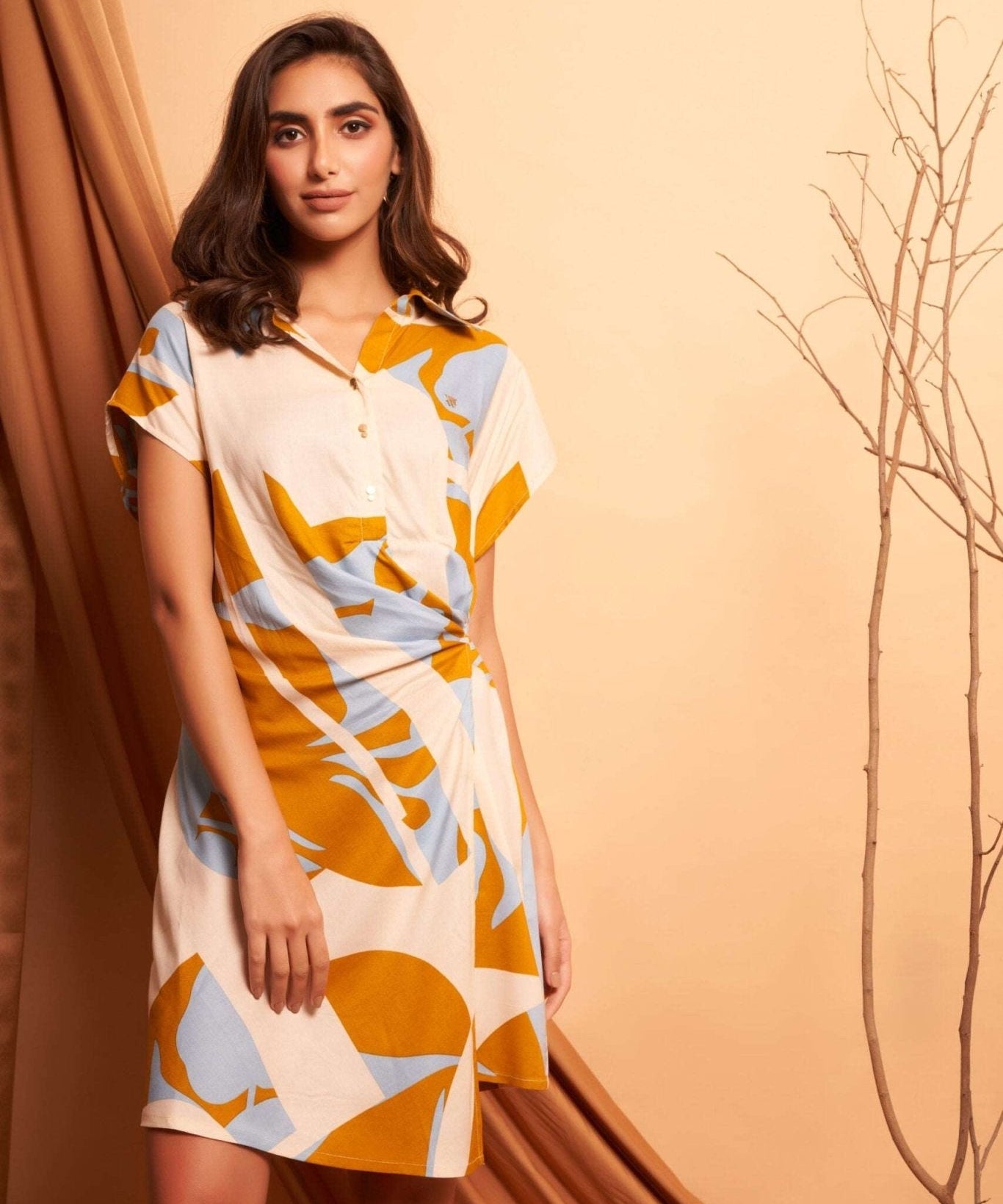 Wrap Around Yellow Bold Print Short Dress - Western Era Dresses for women