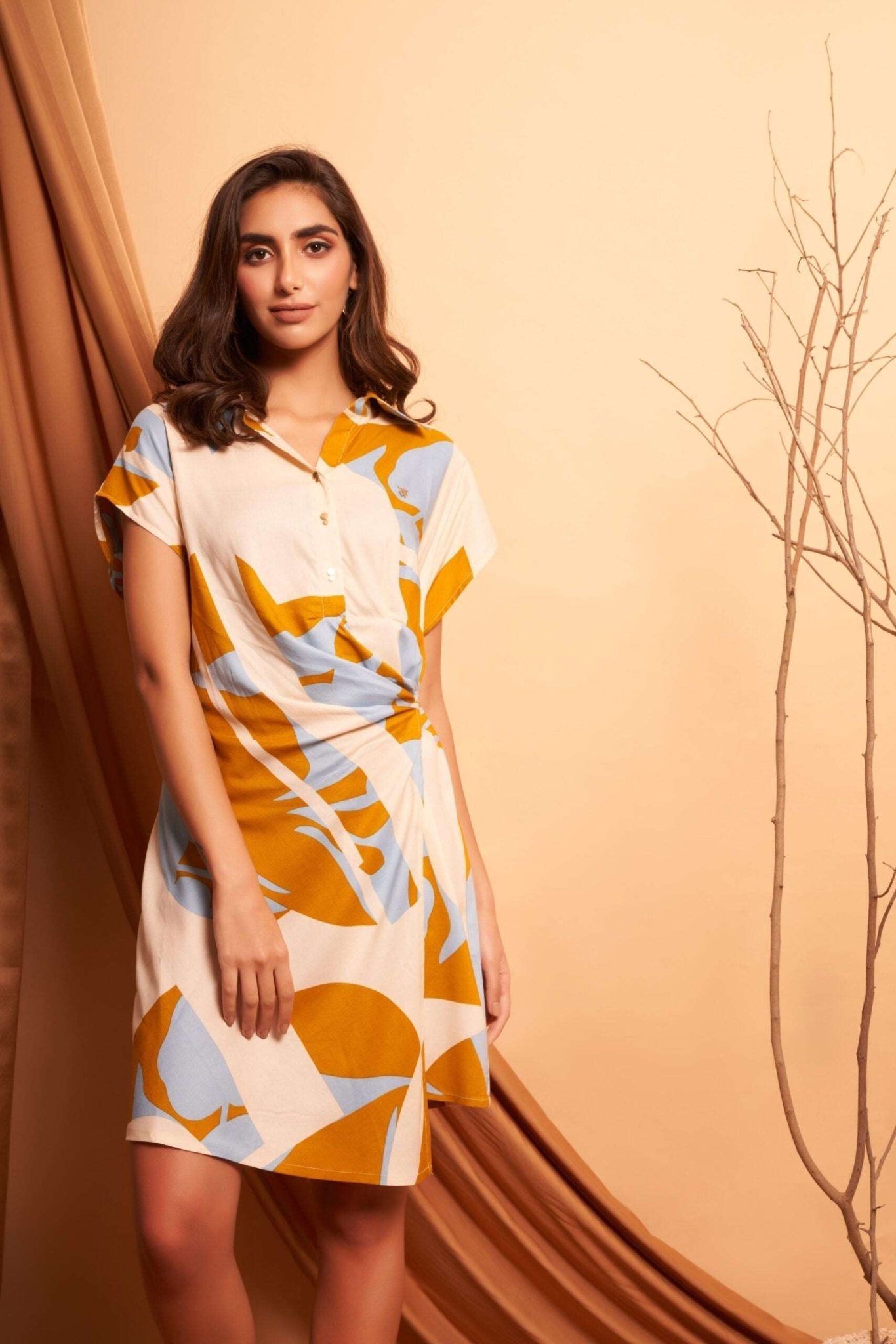 Wrap Around Yellow Bold Print Short Dress - Western Era Dresses for women