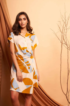 Wrap Around Yellow Bold Print Short Dress - Western Era Dresses for women