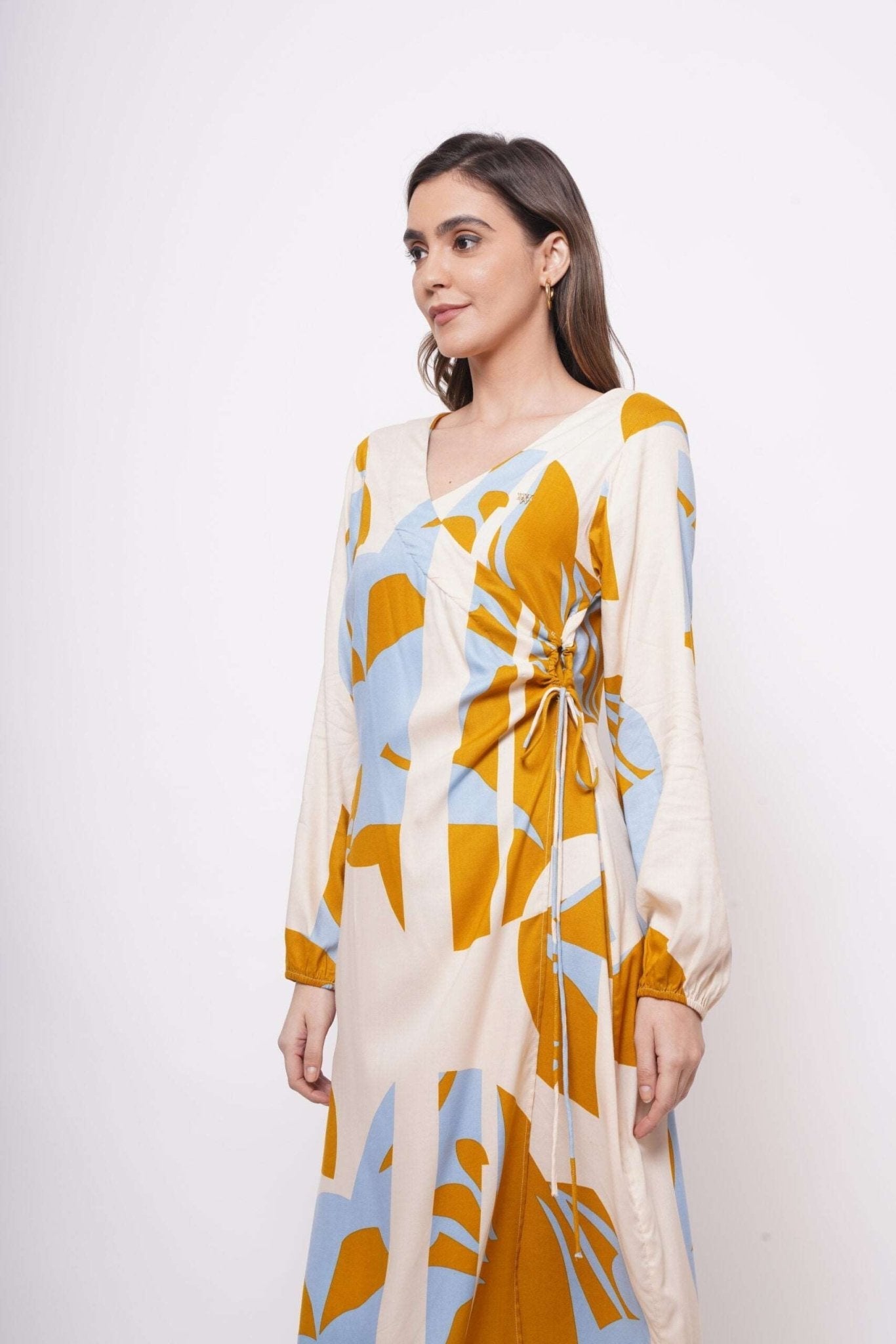 Yellow Bold Print Long dress With Side Keyhole - Western Era Dresses for women
