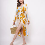 Yellow Bold Print Long dress With Side Keyhole - Western Era Dresses for women