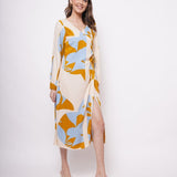 Yellow Bold Print Long dress With Side Keyhole - Western Era Dresses for women