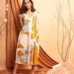 Yellow Bold Print Long dress With Side Keyhole - Western Era Dresses for women