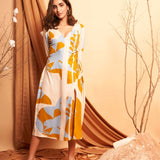 Yellow Bold Print Long dress With Side Keyhole - Western Era Dresses for women