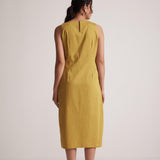 Yellow Mid Dress with Side Drape and Mother Pearls Embellished on The Front Yoke - Western Era Dresses for women