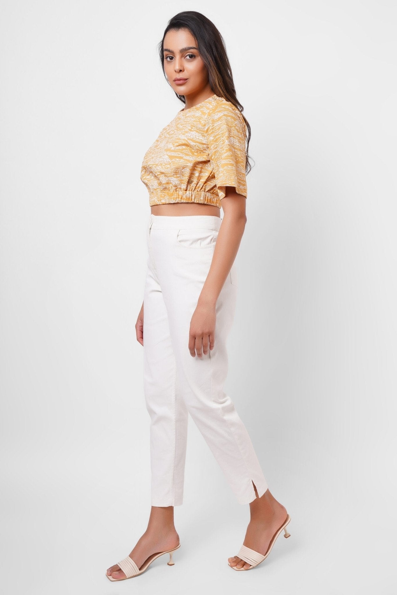 Yellow Toile Print Crop Top - Western Era Tops for women