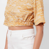 Yellow Toile Print Crop Top - Western Era Tops for women