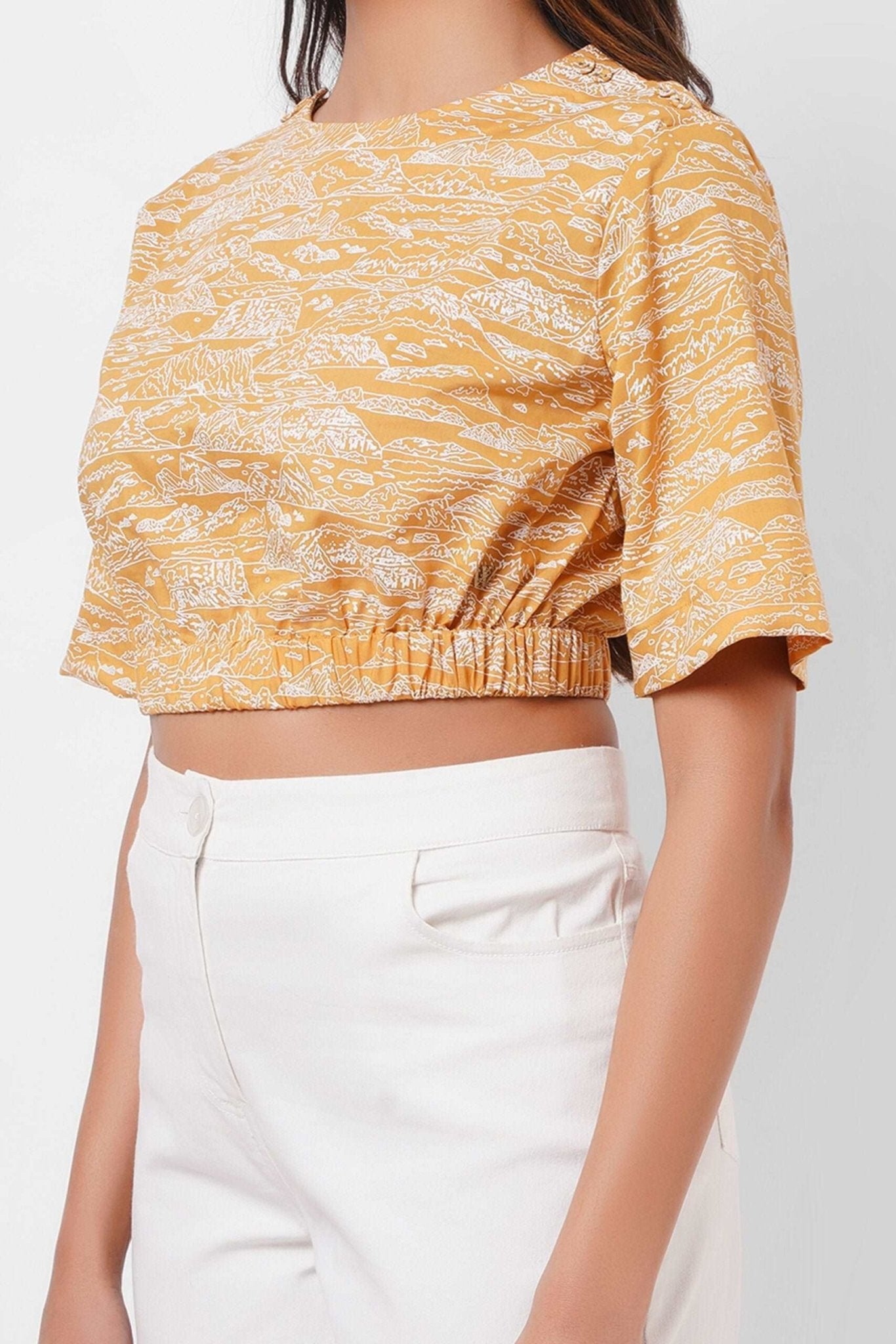 Yellow Toile Print Crop Top - Western Era Tops for women