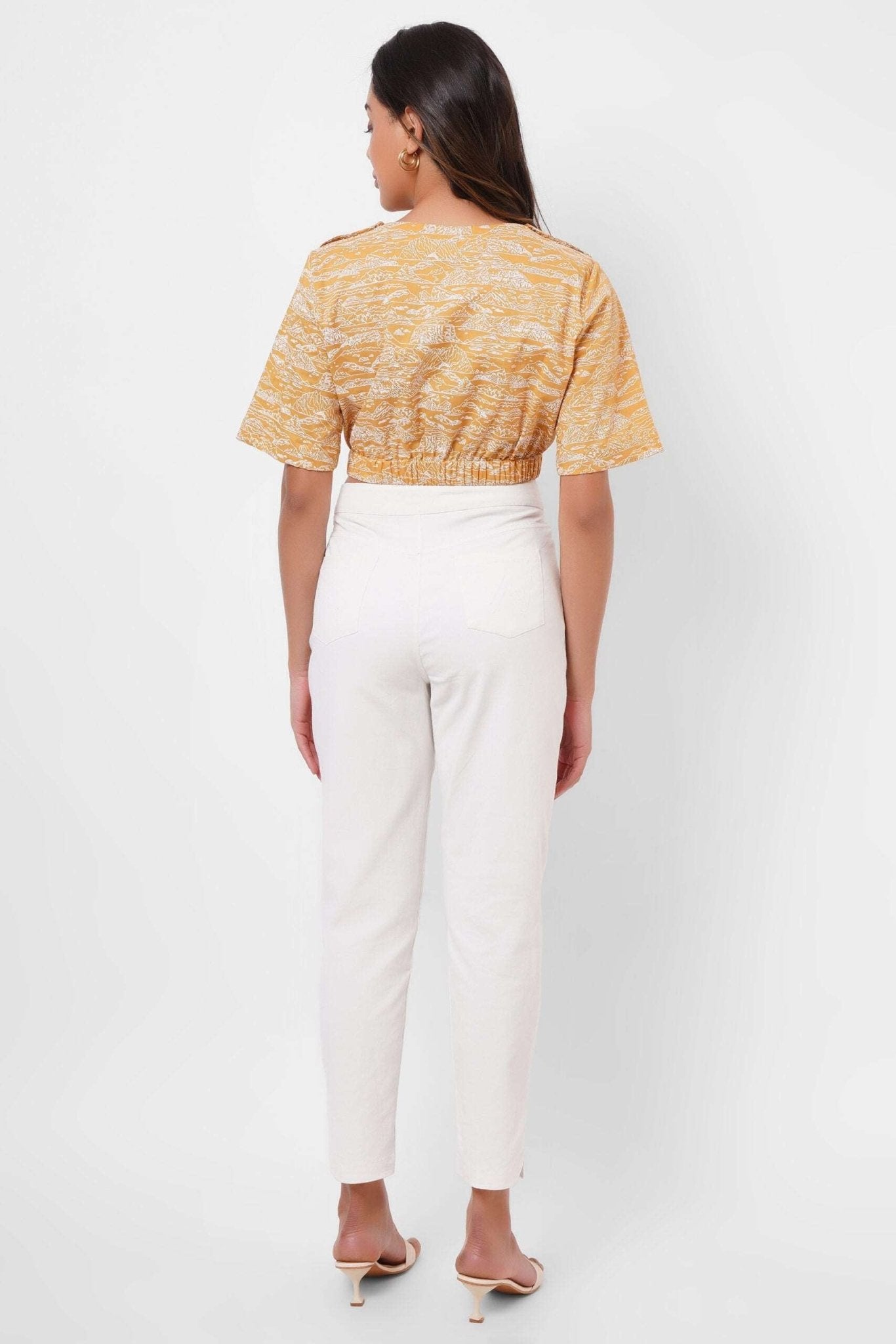 Yellow Toile Print Crop Top - Western Era Tops for women