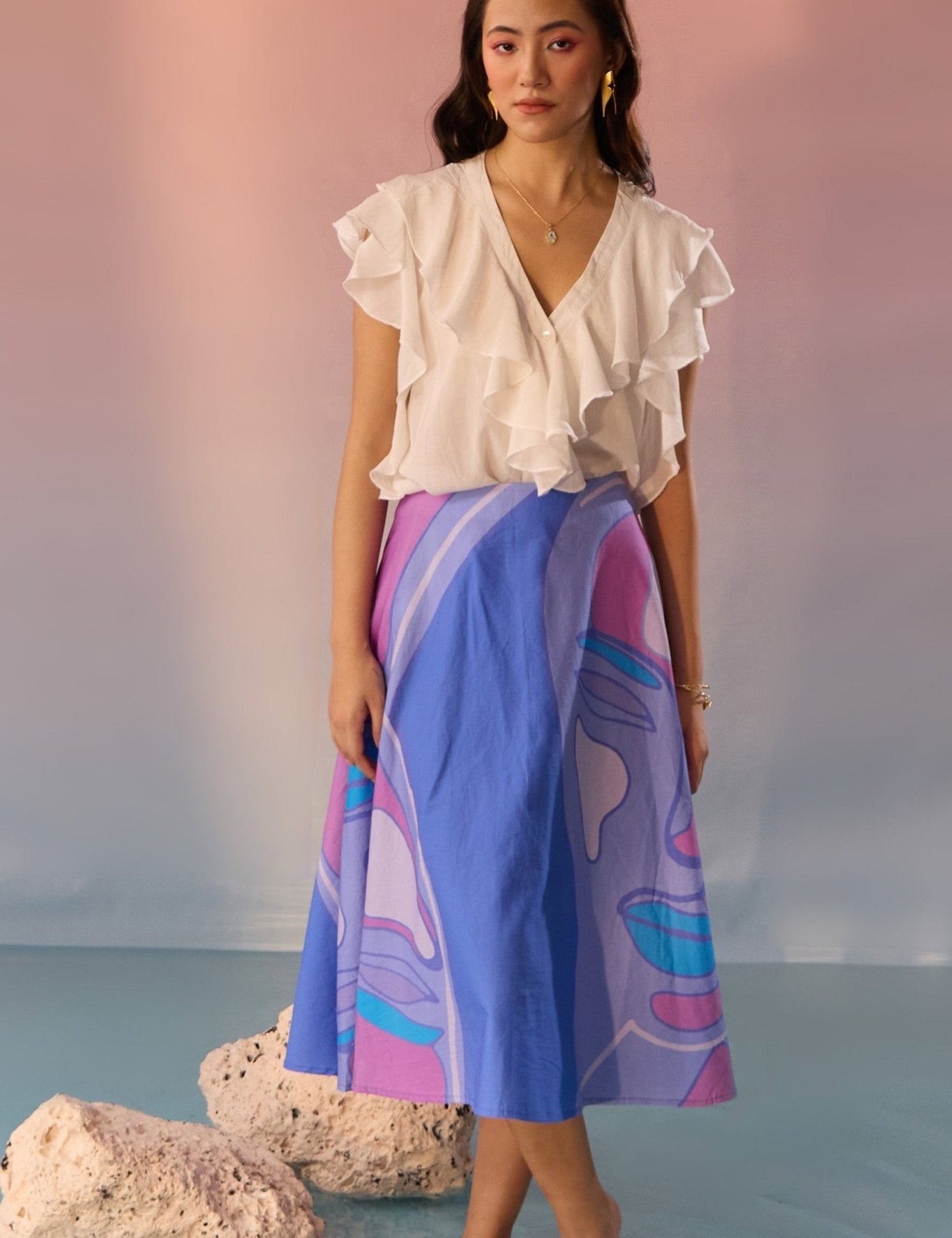 Yin Yan Face Print Skirt and Top Set - Western Era Cordset for women