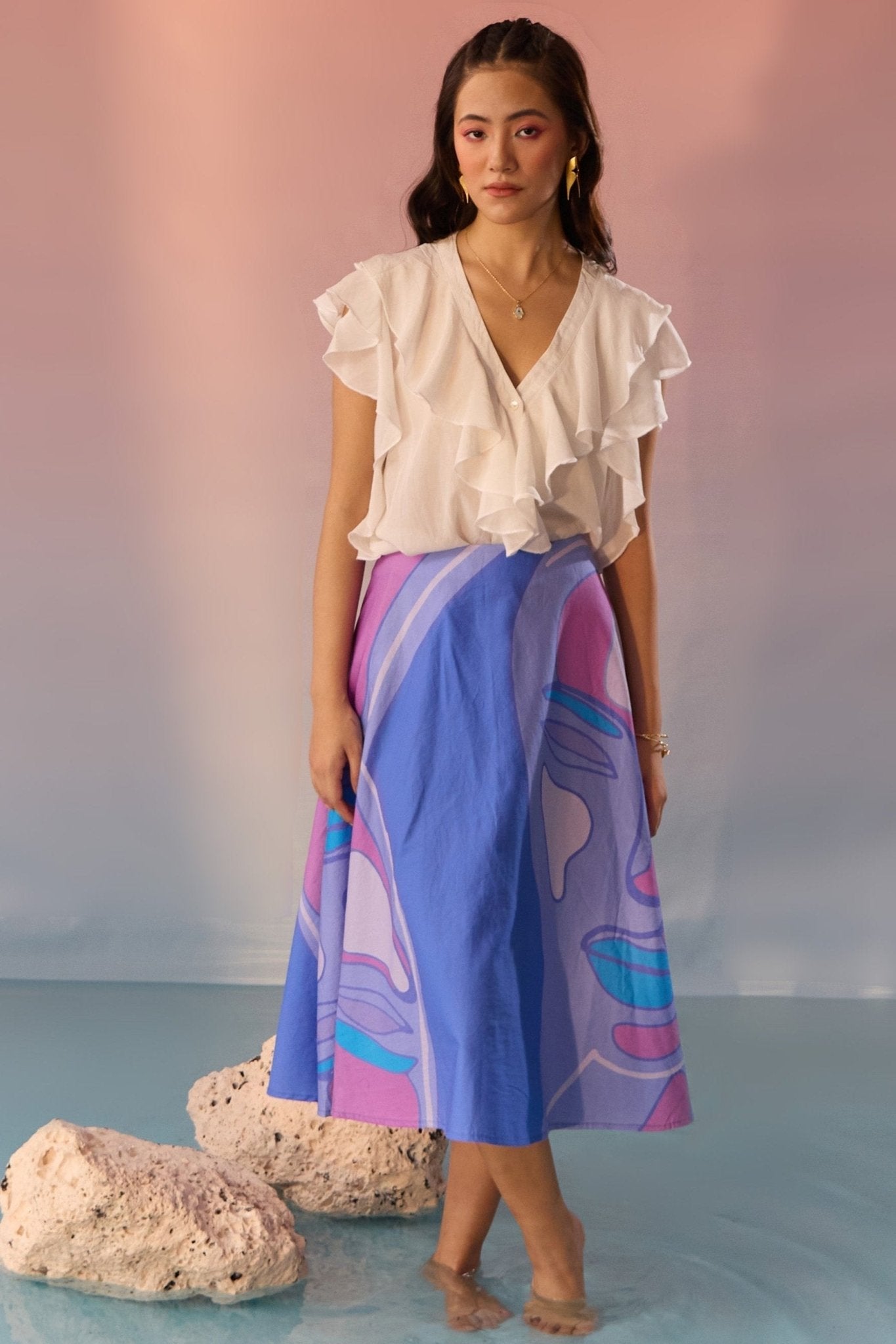 Yin Yan Face Print Skirt and Top Set - Western Era Cordset for women