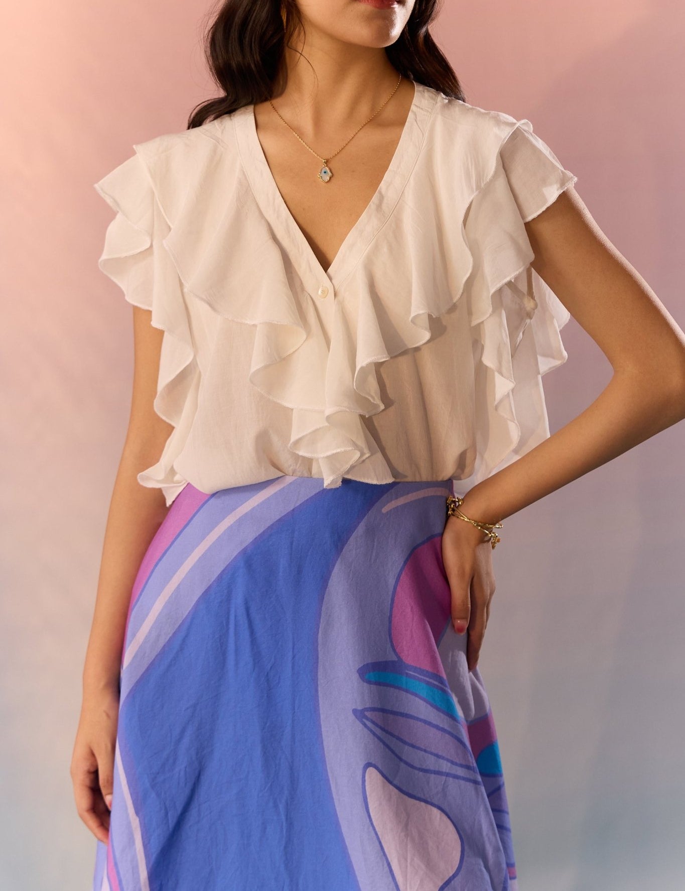 Yin Yan Face Print Skirt and Top Set - Western Era Cordset for women
