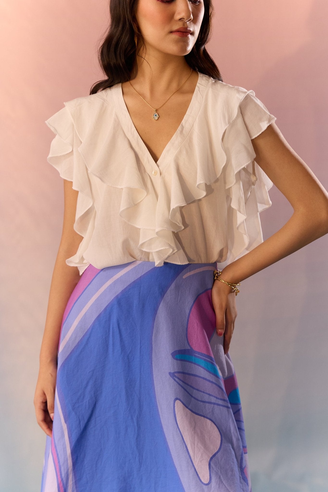 Yin Yan Face Print Skirt and Top Set - Western Era Cordset for women