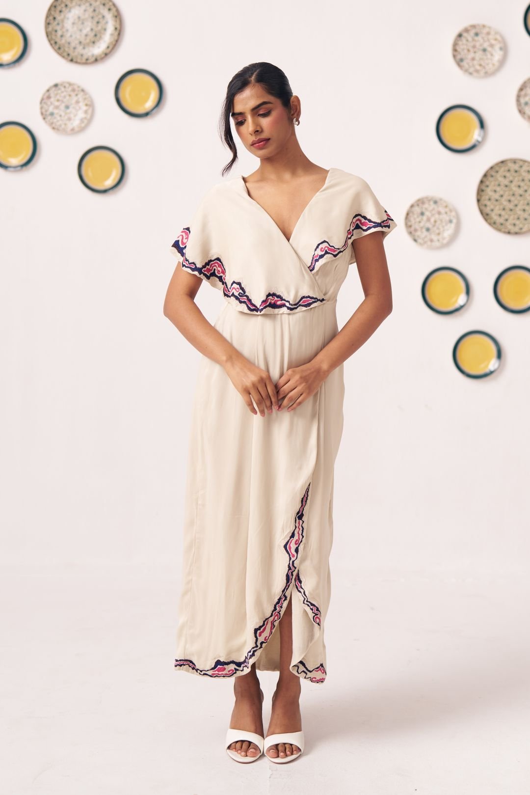 Zaria Ivory Breeze Wrap Midi Dress - Western Era Dresses for women