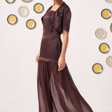 Zaya Chocolate Brown Layered Maxi Dress with Shrug - Western Era Dresses for women